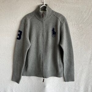 Vintage Polo Ralph Lauren Big Pony Zip-Up Sweater with Elbow Patches